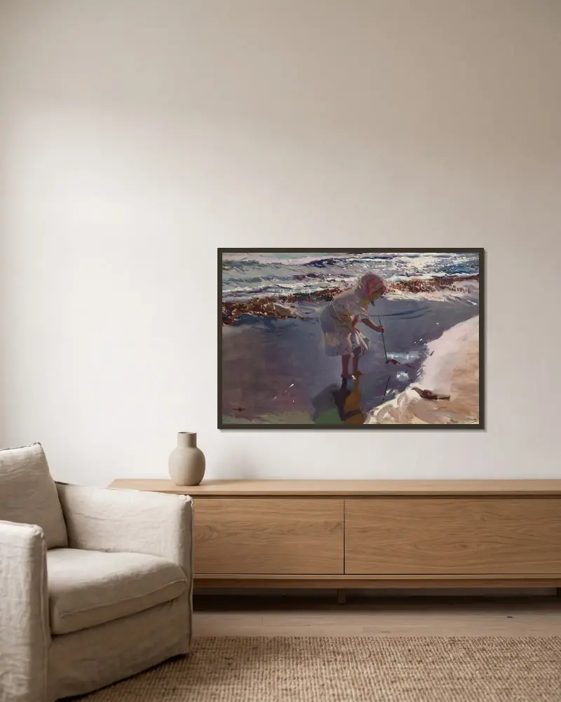 Muschelsucher am Strand von Valencia von Joaquín Sorolla gerahmt an einer Wand