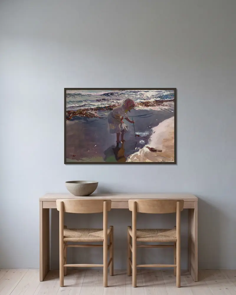 Muschelsucher am Strand von Valencia von Joaquín Sorolla gerahmt an einer Wand