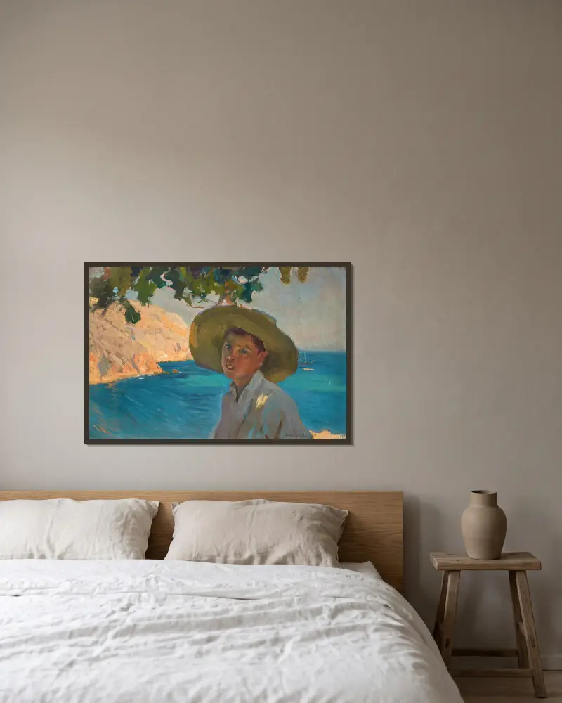Chico con sombrero, Jávea (boy with sombrero, Jávea) av Joaquín Sorolla inramad på en vägg