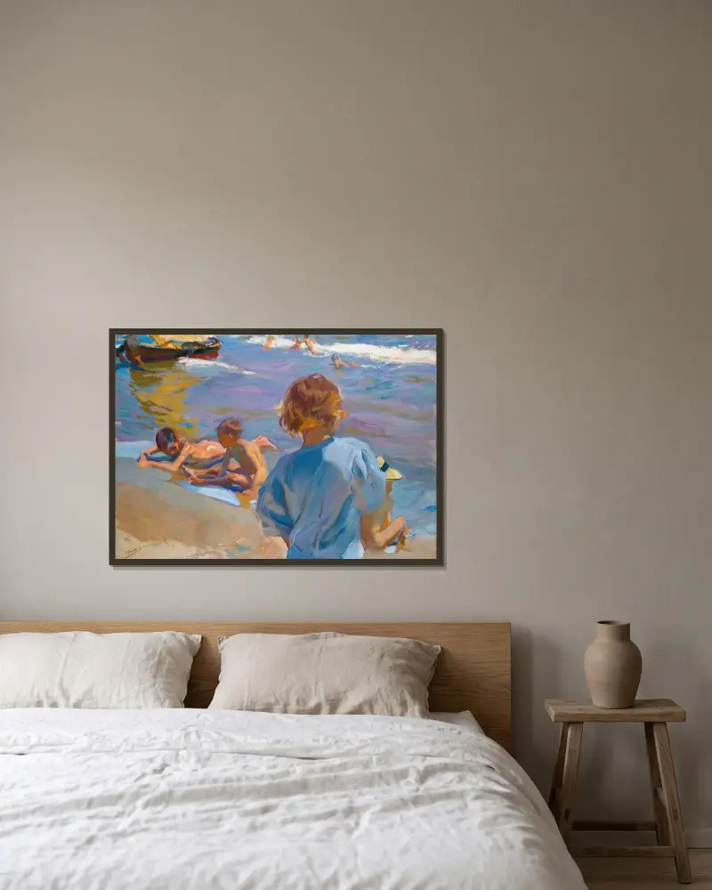 Barn på stranden, Valencia av Joaquín Sorolla inramad på en vägg