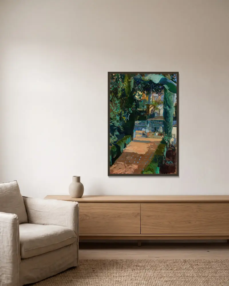 Tanzhof, Alcázar, Sevilla von Joaquín Sorolla gerahmt an einer Wand