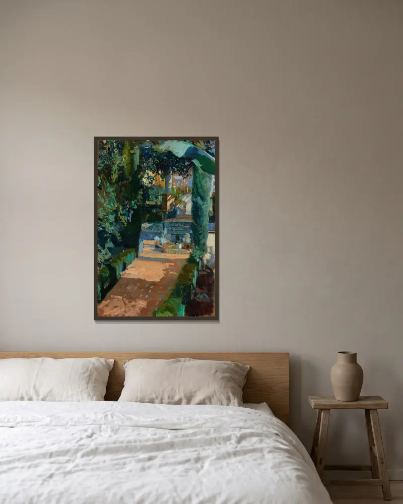 Tanzhof, Alcázar, Sevilla von Joaquín Sorolla gerahmt an einer Wand
