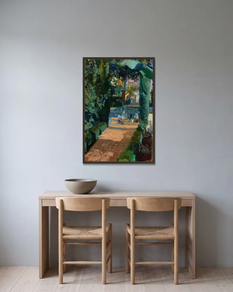 Tanzhof, Alcázar, Sevilla von Joaquín Sorolla gerahmt an einer Wand