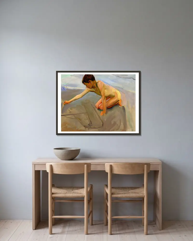 Zeichnung im Sand von Joaquín Sorolla gerahmt an einer Wand