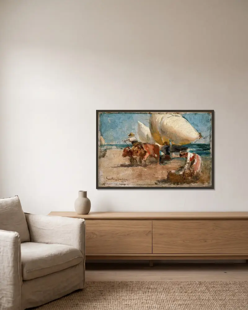 Scena plażowa, Joaquín Sorolla w ramie na ścianie