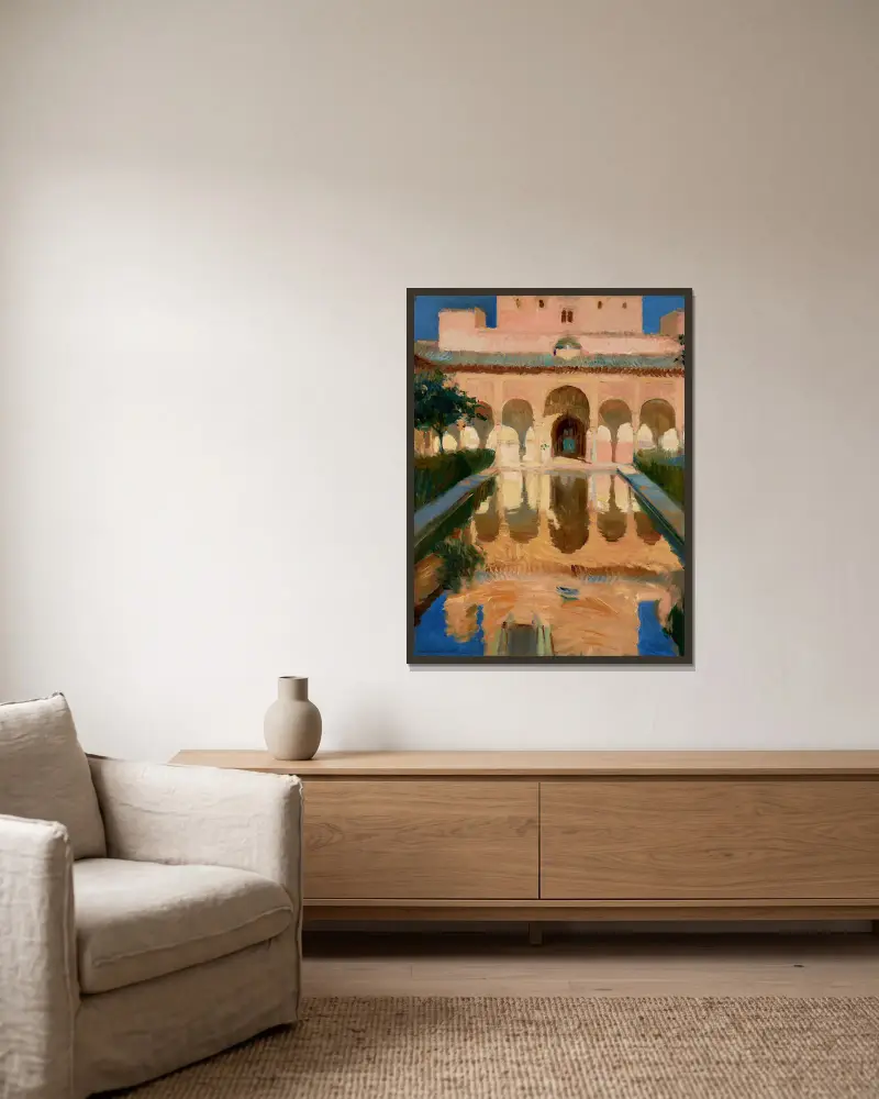 Saal der Gesandten, Alhambra, Granada von Joaquín Sorolla gerahmt an einer Wand