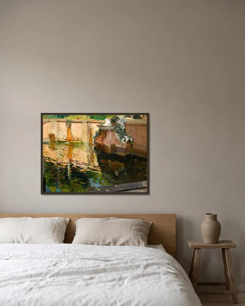 Hästfontänen, La Granja av Joaquín Sorolla inramad på en vägg