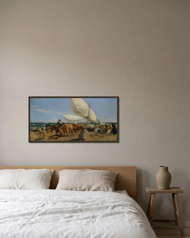 Návrat z rybolovu, Joaquín Sorolla v rámu na stěně