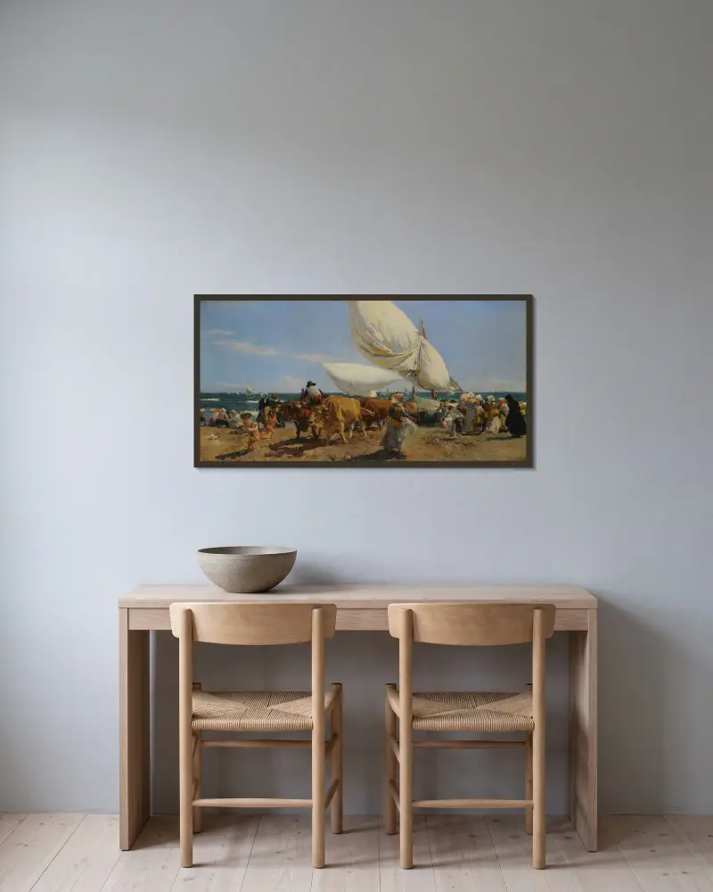 Návrat z rybolovu, Joaquín Sorolla v rámu na stěně