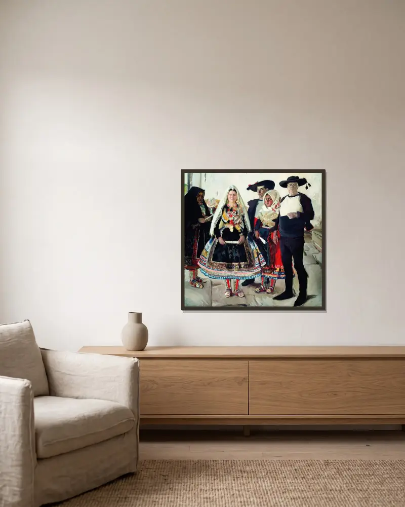 Die Braut von Lagartera von Joaquín Sorolla gerahmt an einer Wand