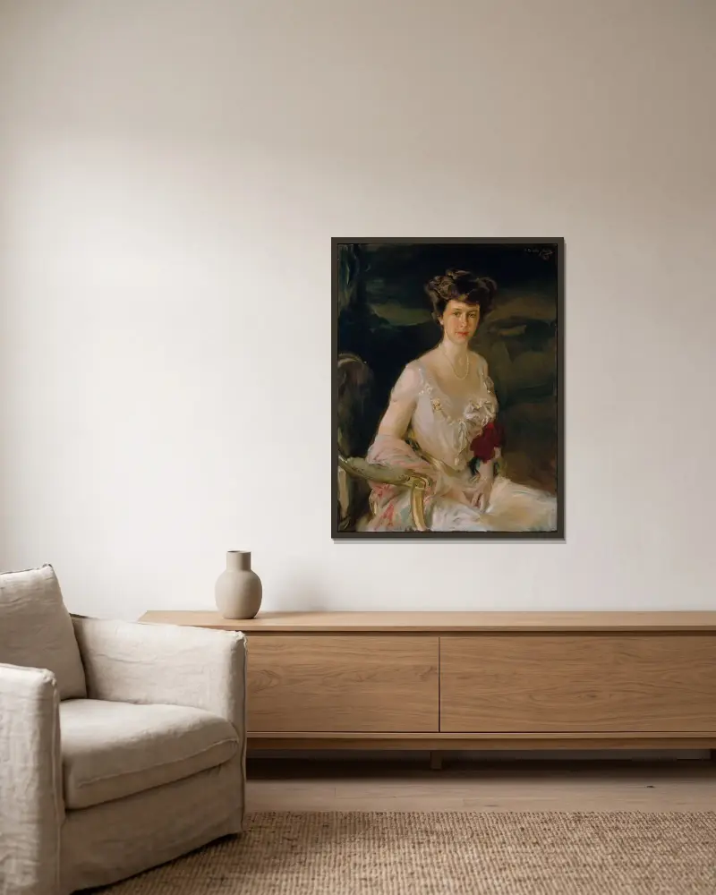 Mrs. Winthrop W. Aldrich (Harriet Alexander, 1888–1972) von Joaquín Sorolla gerahmt an einer Wand
