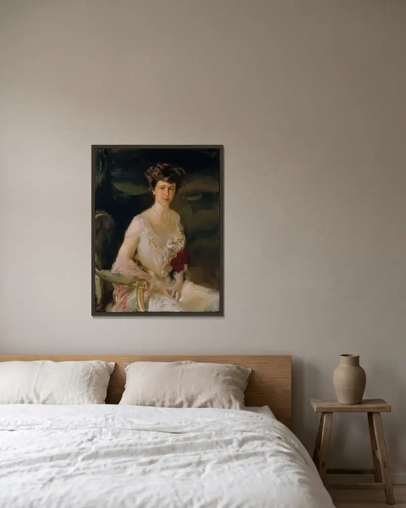 Mrs. Winthrop W. Aldrich (Harriet Alexander, 1888–1972) von Joaquín Sorolla gerahmt an einer Wand