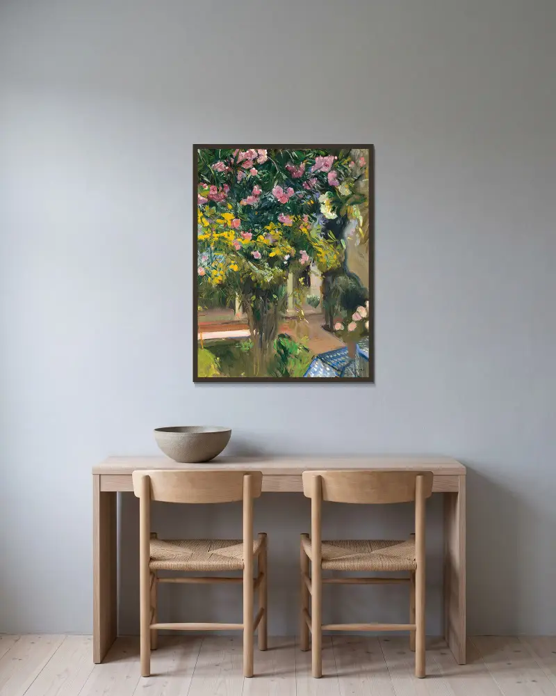 Oleandrar, konstnärens gård av Joaquín Sorolla inramad på en vägg