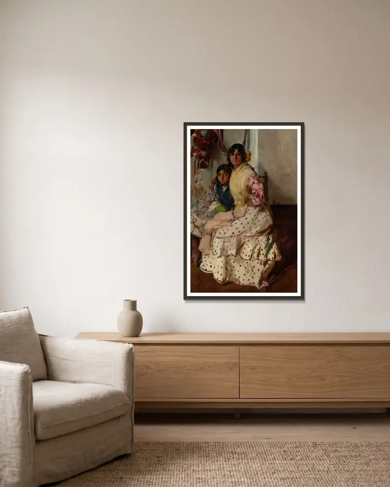 Zigenerskan Pepilla och hennes dotter av Joaquín Sorolla inramad på en vägg