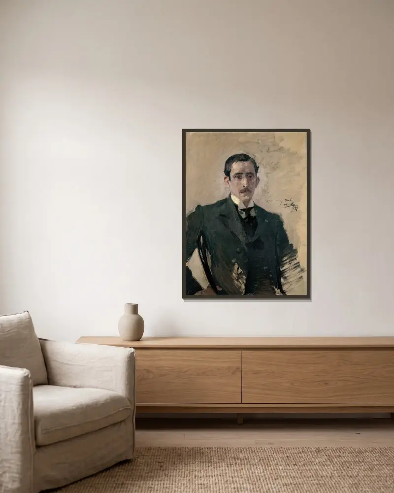 Portrait – nr 1 av Joaquín Sorolla inramad på en vägg