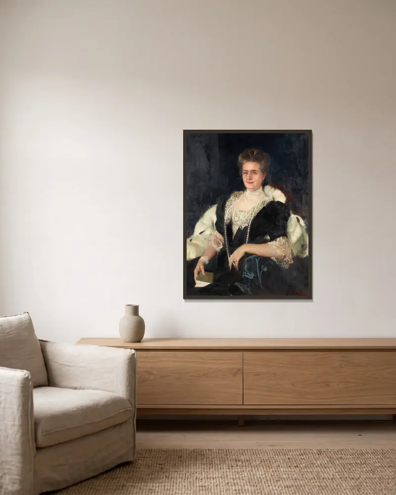 Porträtt av Frances Tracy Morgan av Joaquín Sorolla inramad på en vägg