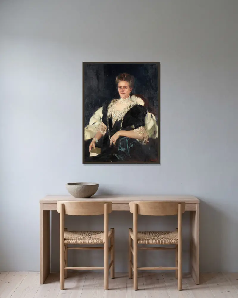 Porträtt av Frances Tracy Morgan av Joaquín Sorolla inramad på en vägg