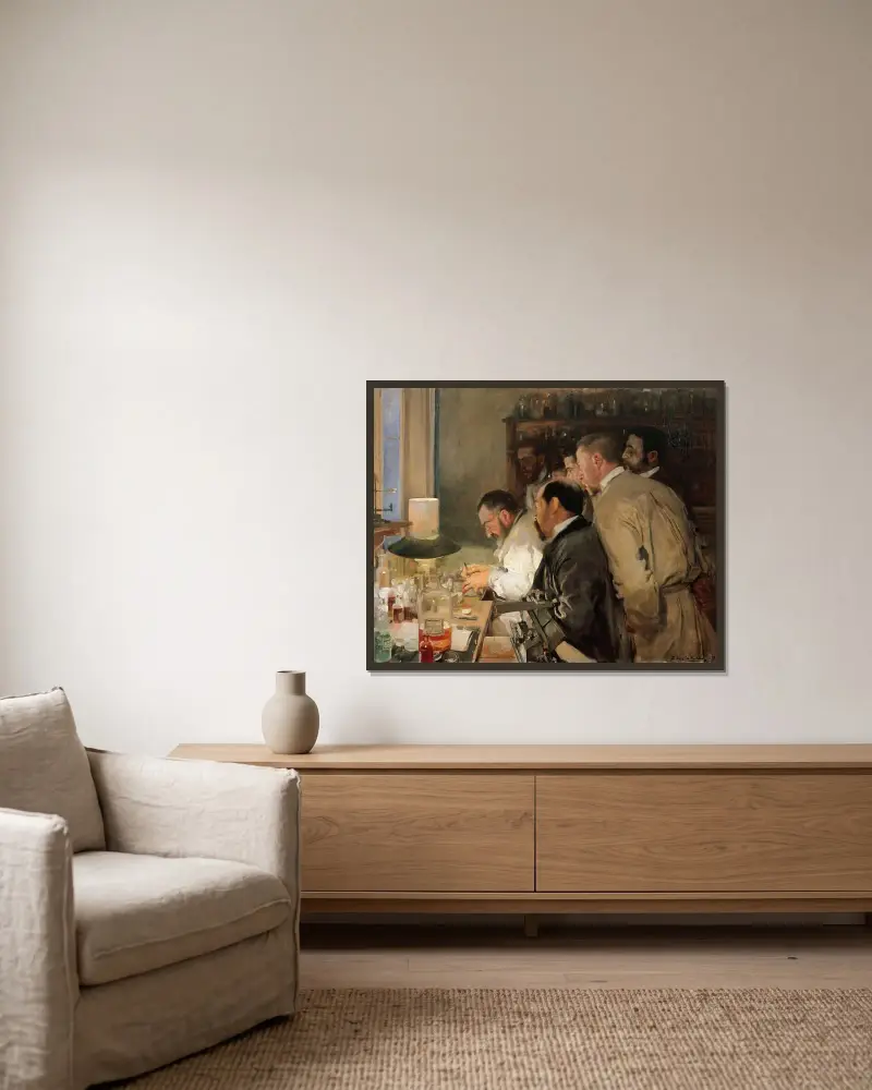 Badania, Joaquín Sorolla w ramie na ścianie