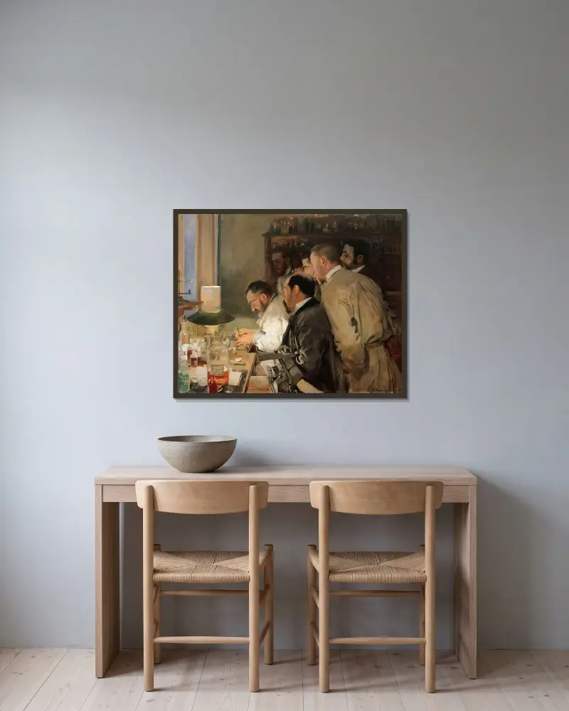Badania, Joaquín Sorolla w ramie na ścianie