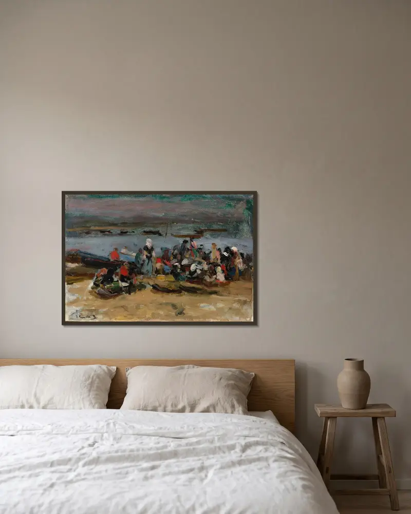 Vid flodmynningen, Asturien av Joaquín Sorolla inramad på en vägg