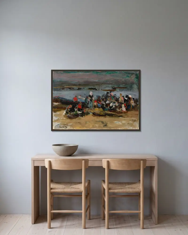 Vid flodmynningen, Asturien av Joaquín Sorolla inramad på en vägg