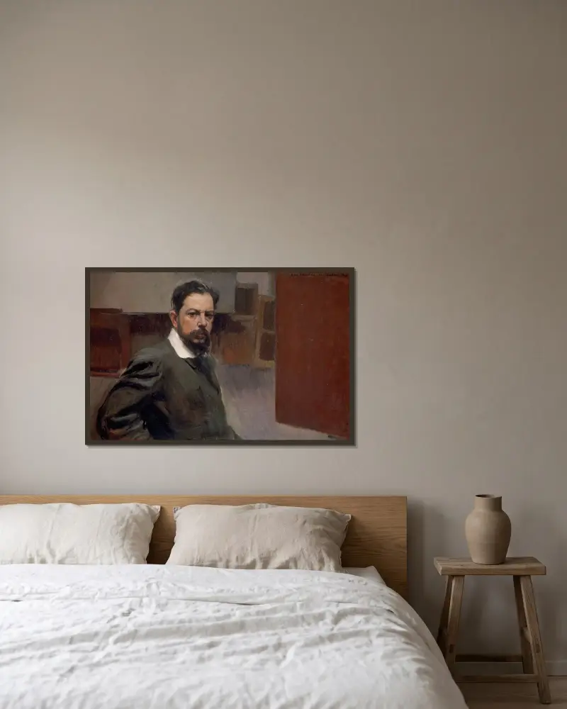 Selbstbildnis, 1904 von Joaquín Sorolla gerahmt an einer Wand