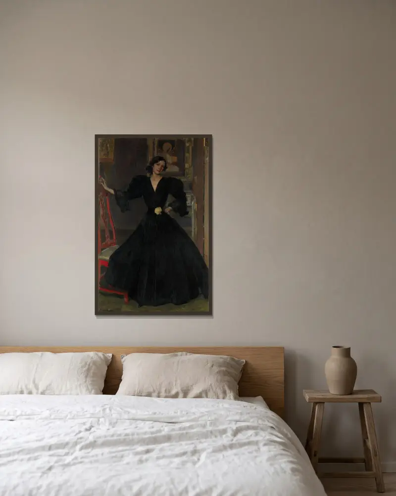Señora de Sorolla (Clotilde García del Castillo, 1865–1929) in Schwarz von Joaquín Sorolla gerahmt an einer Wand