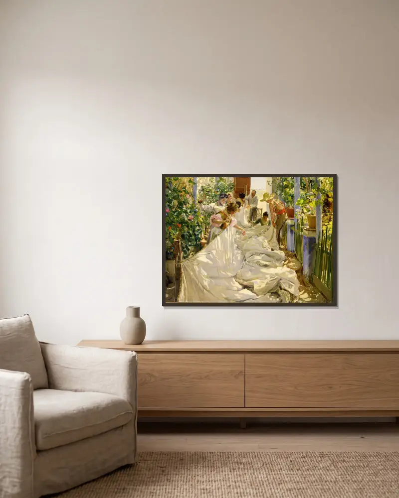 Szycie żagla, Joaquín Sorolla w ramie na ścianie