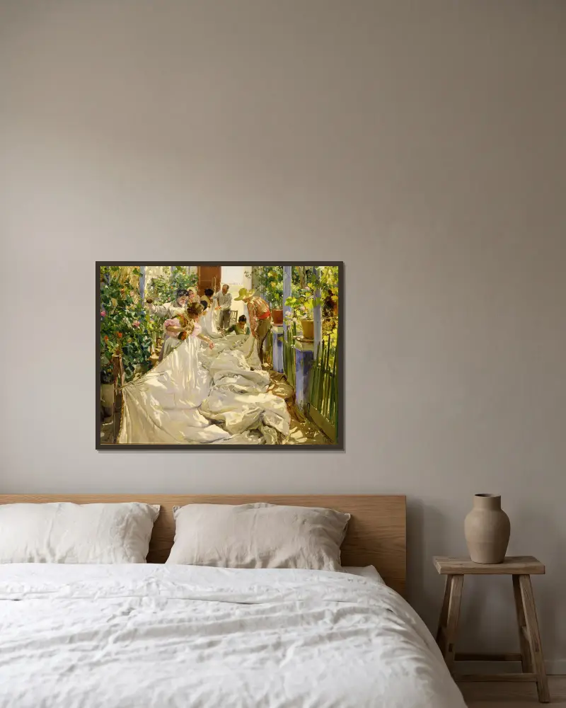 Szycie żagla, Joaquín Sorolla w ramie na ścianie