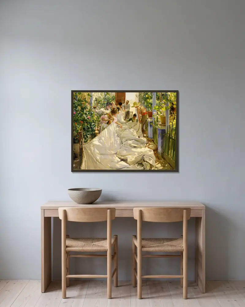 Szycie żagla, Joaquín Sorolla w ramie na ścianie