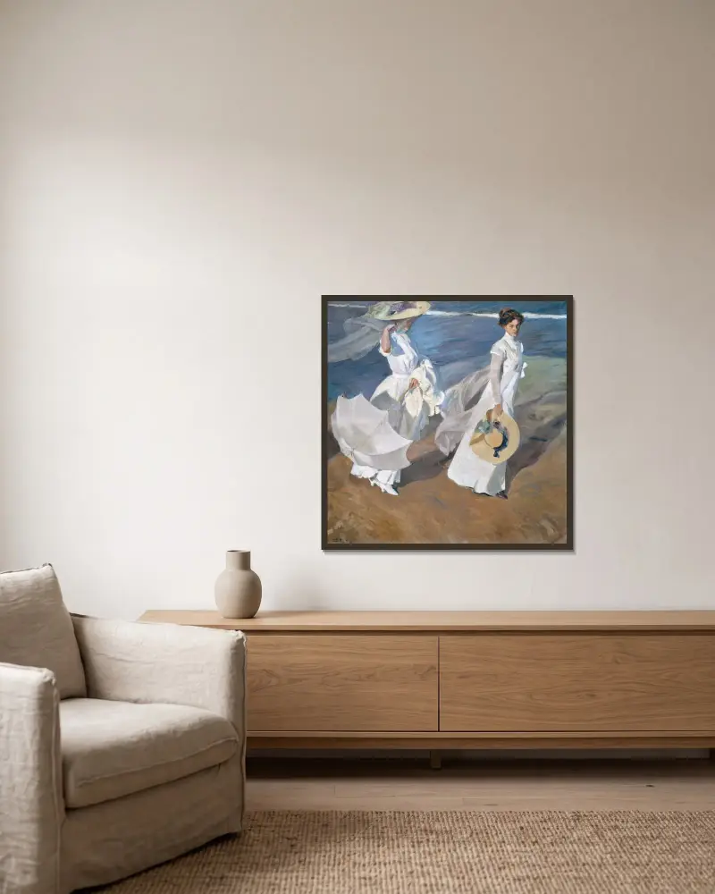 Procházka po mořském pobřeží, Joaquín Sorolla v rámu na stěně