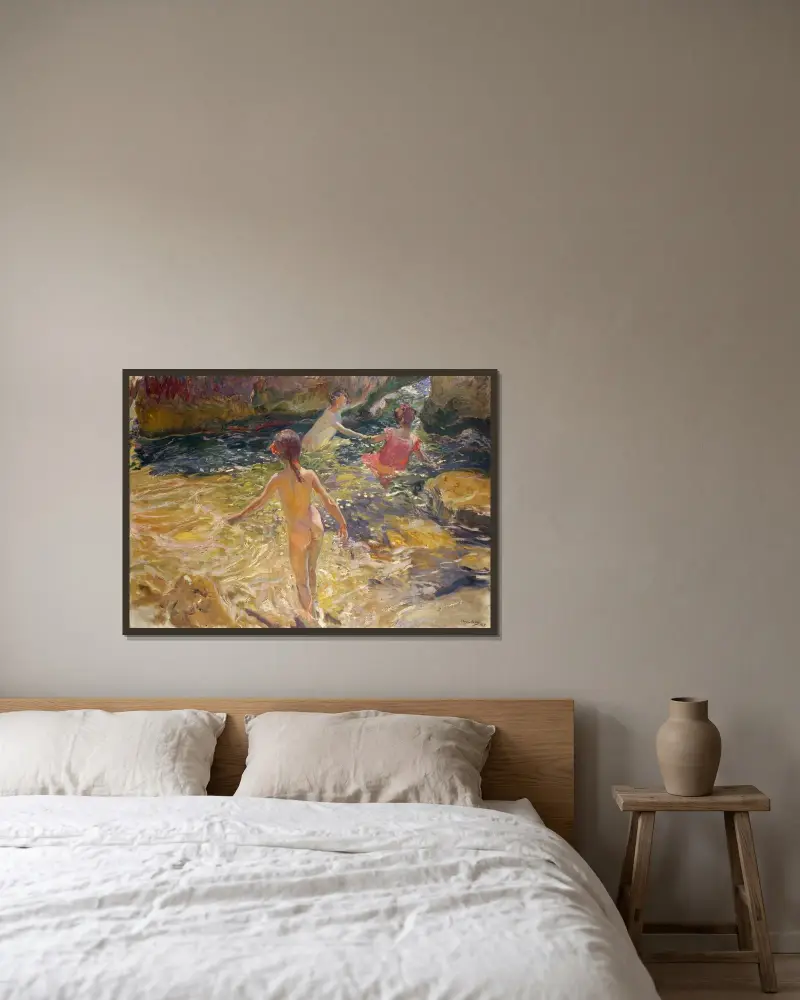 Das Bad, Jávea von Joaquín Sorolla gerahmt an einer Wand
