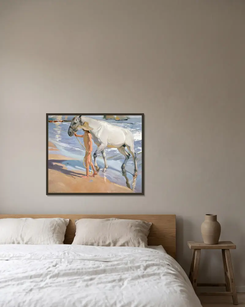 Koupání koně, Joaquín Sorolla v rámu na stěně