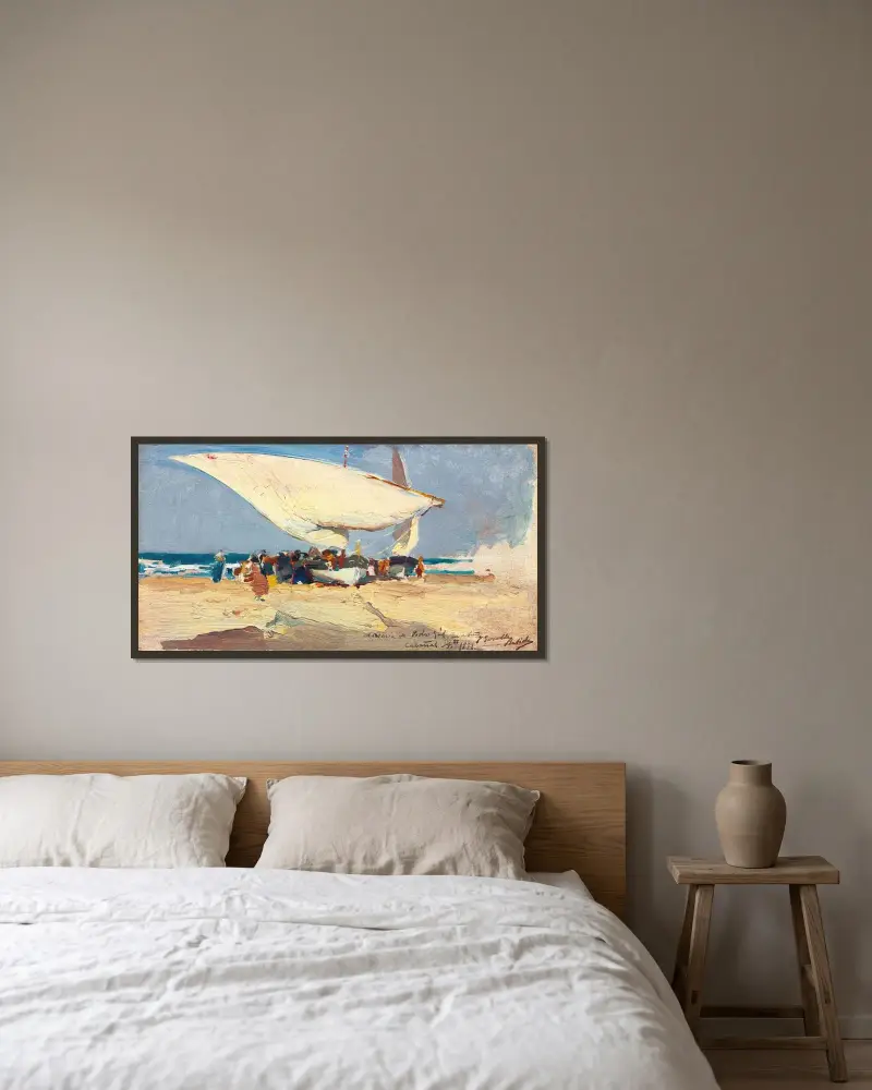 Powrót z połowu. Plaża w Walencji, Joaquín Sorolla w ramie na ścianie