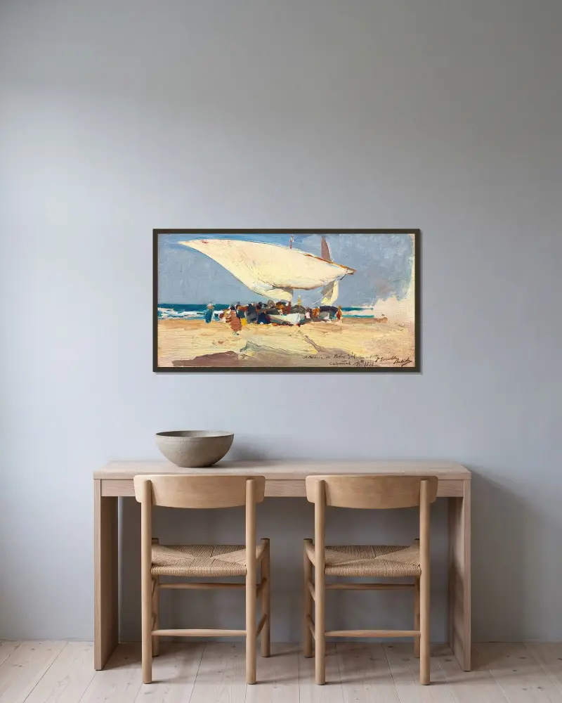 Powrót z połowu. Plaża w Walencji, Joaquín Sorolla w ramie na ścianie