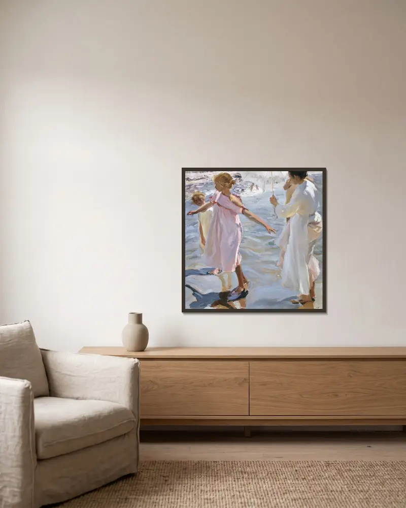Čas na koupání, Valencie, Joaquín Sorolla v rámu na stěně