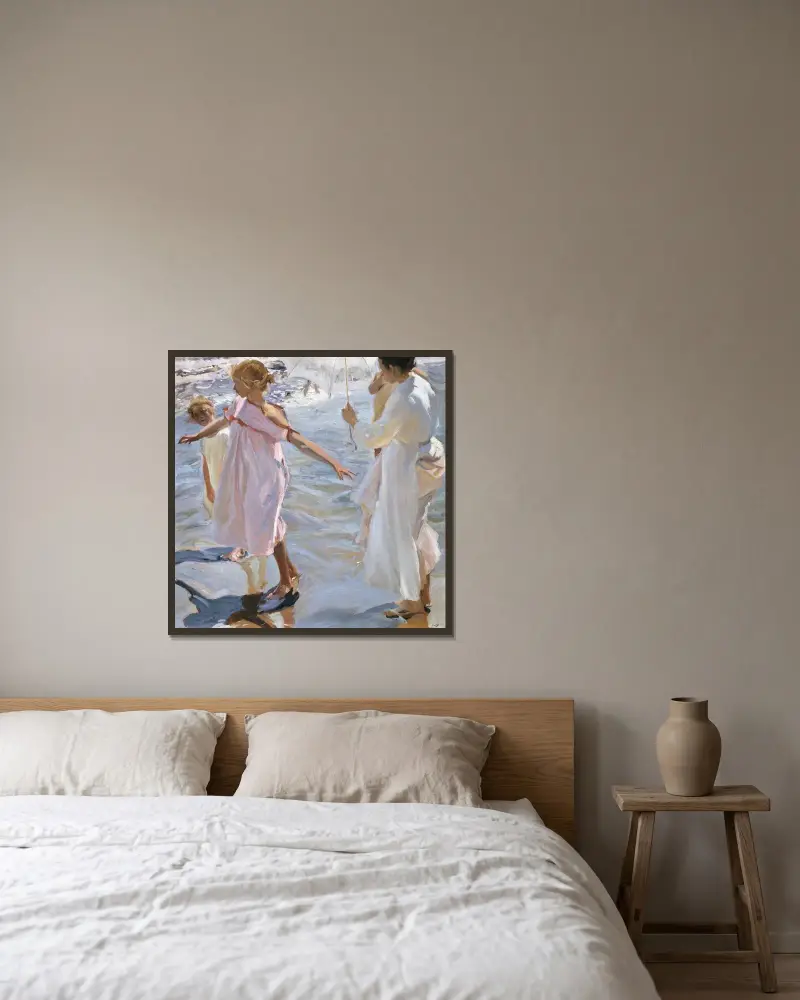 Čas na koupání, Valencie, Joaquín Sorolla v rámu na stěně