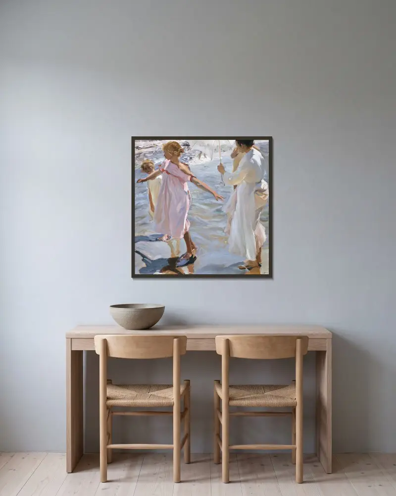 Čas na koupání, Valencie, Joaquín Sorolla v rámu na stěně