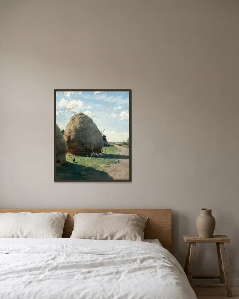 Heuhaufen. Sommermotiv aus Skagen von Johan Krouthén gerahmt an einer Wand