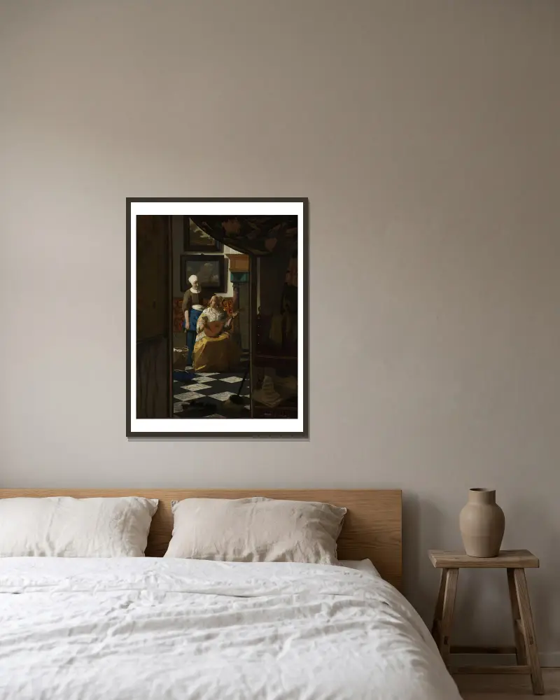 Der Liebesbrief von Johannes Vermeer gerahmt an einer Wand