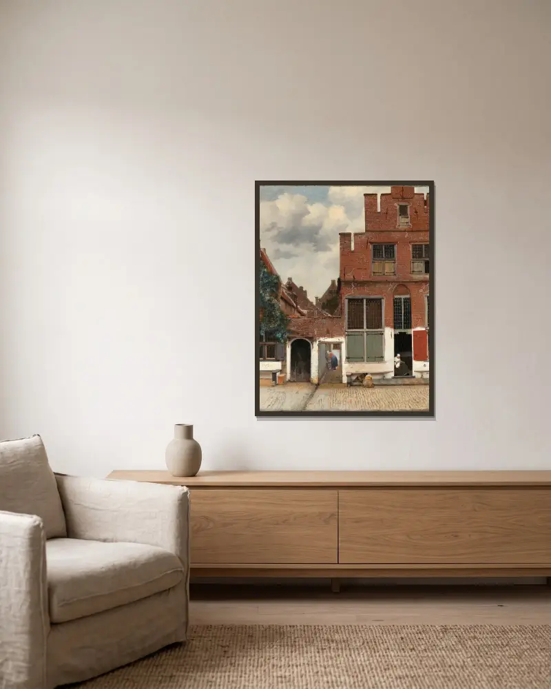View of Houses in Delft, Known as ‘The Little Street’ av Johannes Vermeer inramad på en vägg