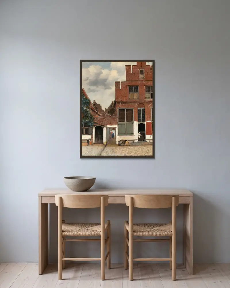 View of Houses in Delft, Known as ‘The Little Street’ av Johannes Vermeer inramad på en vägg