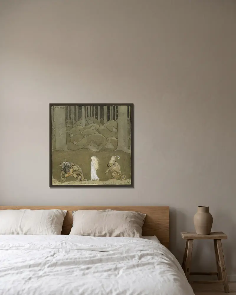The Princess and the Trolls von John Bauer gerahmt an einer Wand