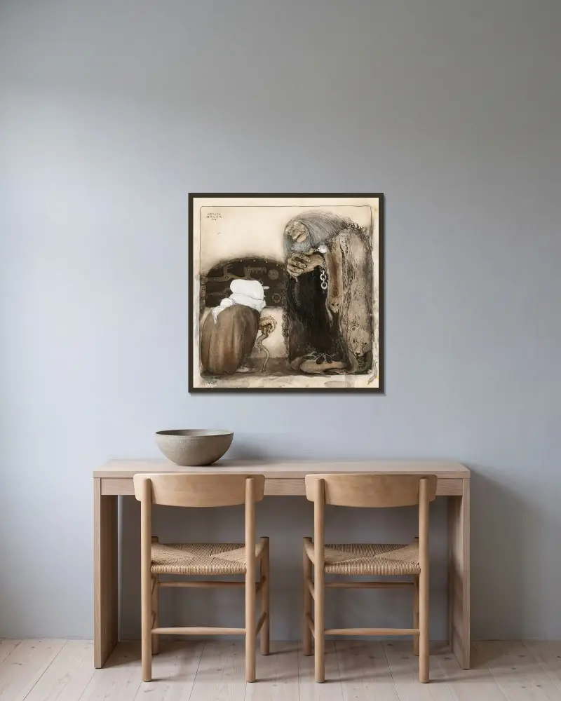 Zwei Trolle von John Bauer gerahmt an einer Wand