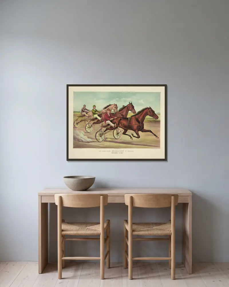 The grand pacer Mascot by Deceiver av John Cameron inramad på en vägg