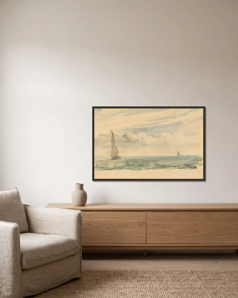 A Seascape with Two Sail Boats av John Constable inramad på en vägg