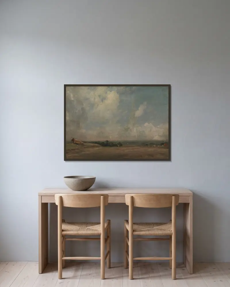 Blick vom Hampstead Heath von John Constable gerahmt an einer Wand