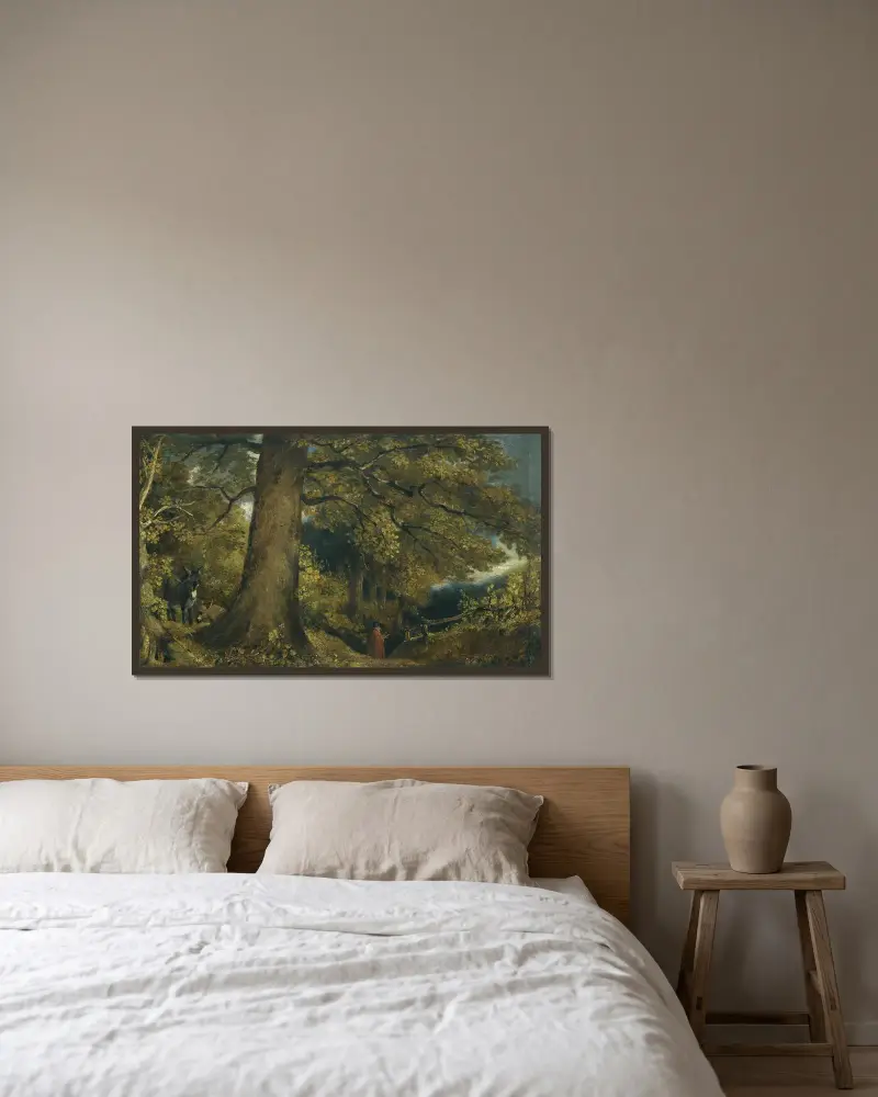 En ung flicka i ett skogslandskap av John Constable inramad på en vägg