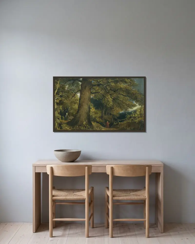 En ung flicka i ett skogslandskap av John Constable inramad på en vägg