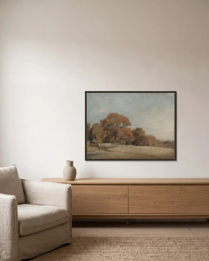 Ett höstlandskap vid East Bergholt av John Constable inramad på en vägg